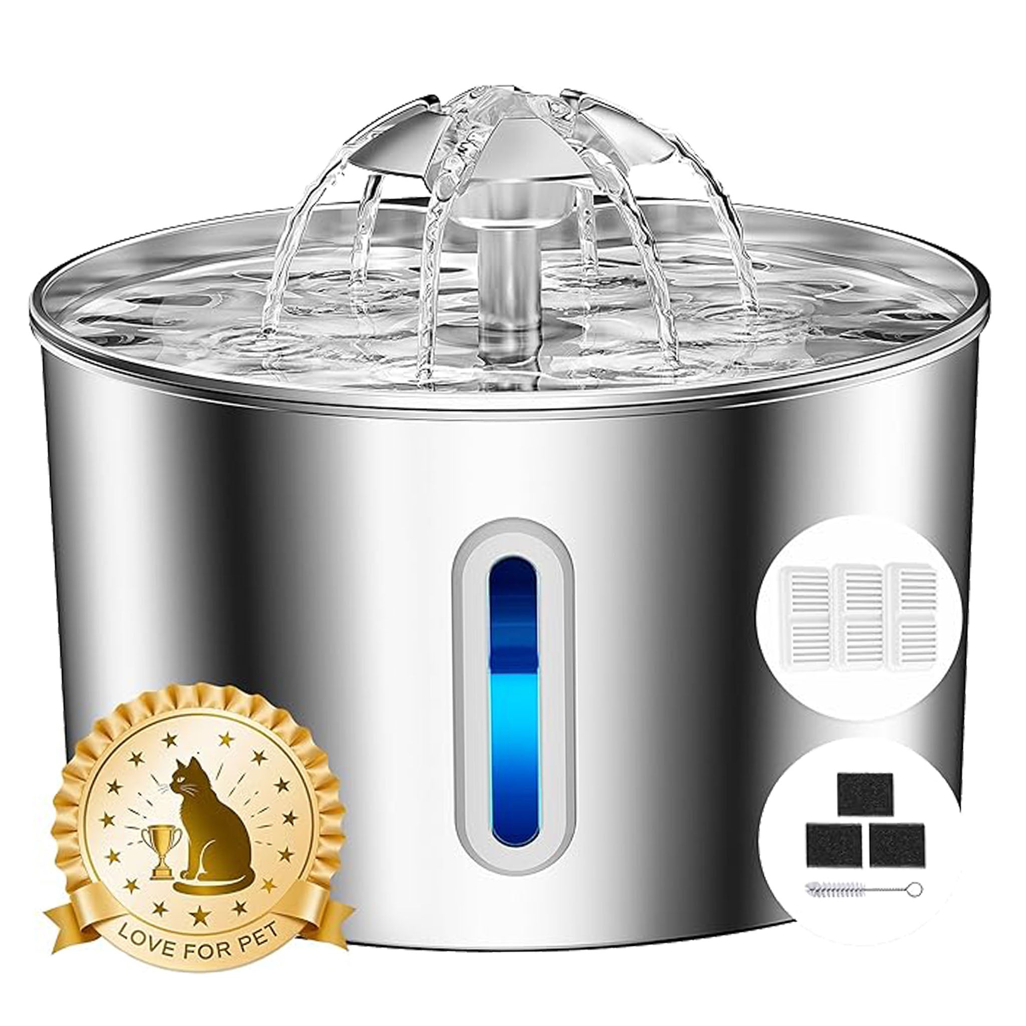 2.2L stainless steel cat water fountain silver