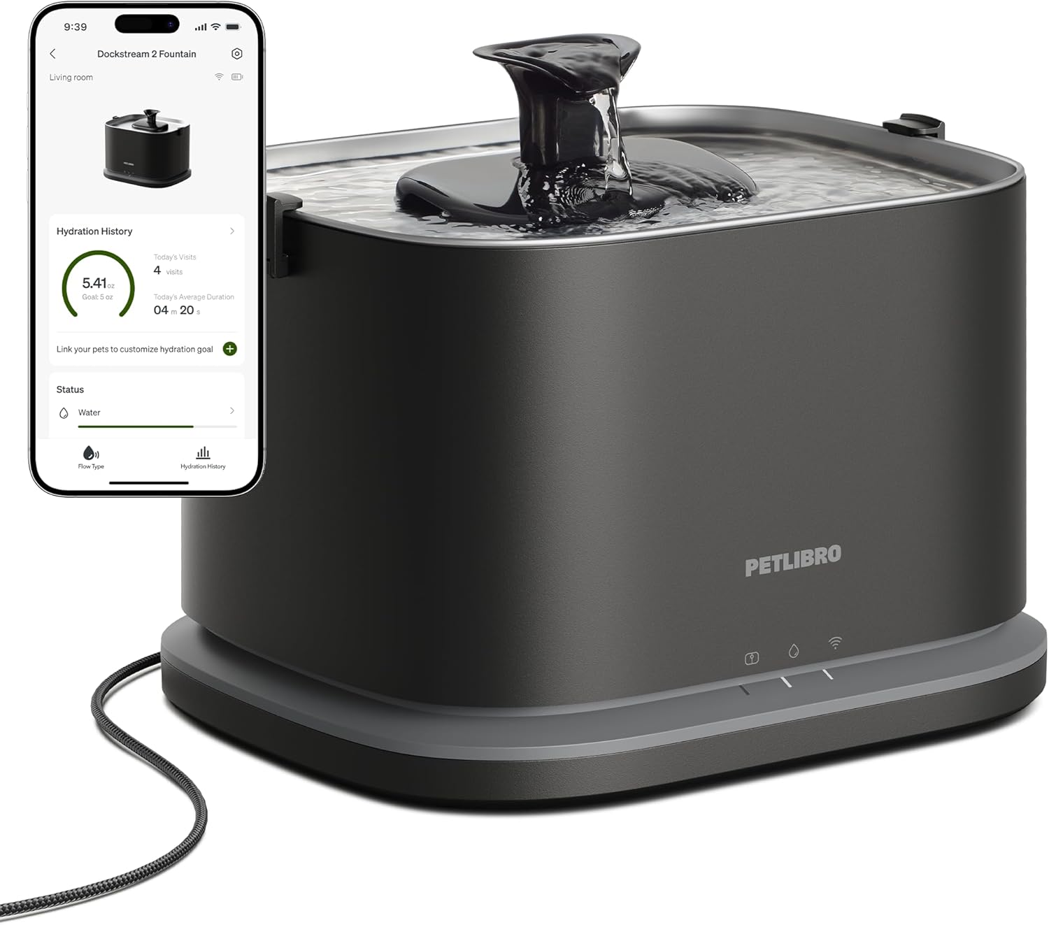 4-layer filtration system Dockstream 2 water fountain