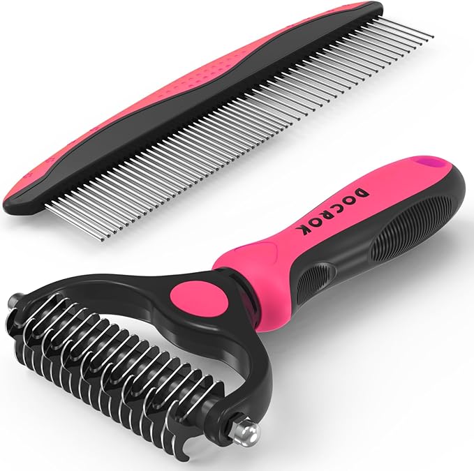 Blue Deshedding Brush with Metal Comb