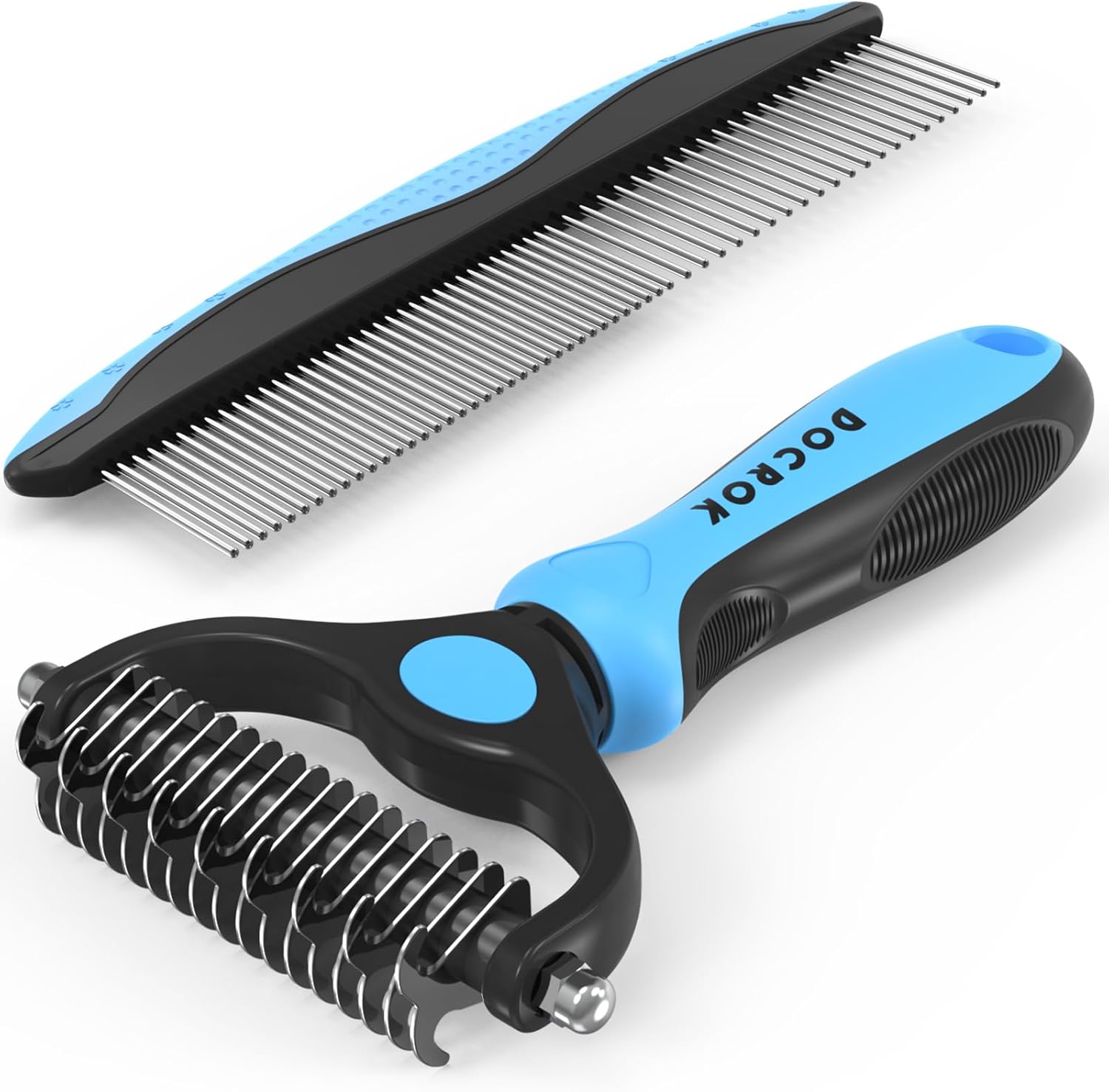 Blue Deshedding Brush with Metal Comb