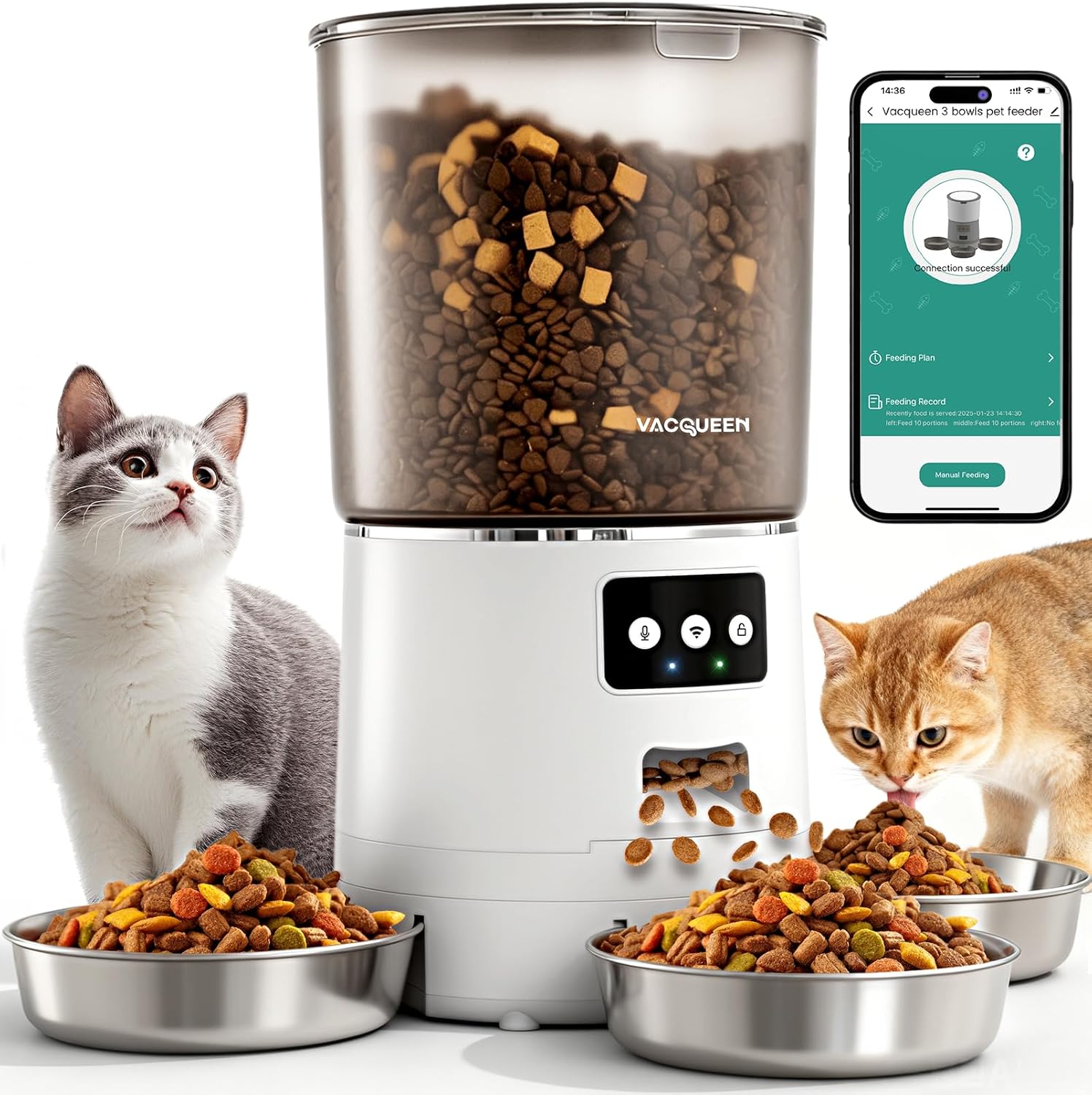 6L/25 Cups Smart WiFi Pet Feeder, Strong Anti-Jam System