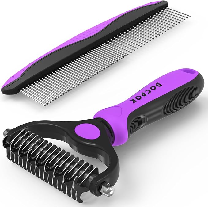 Blue Deshedding Brush with Metal Comb