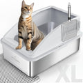 XL stainless steel enclosed cat litter box silver