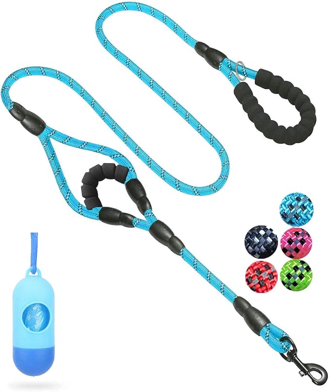 Durable nylon dog leash with two handles