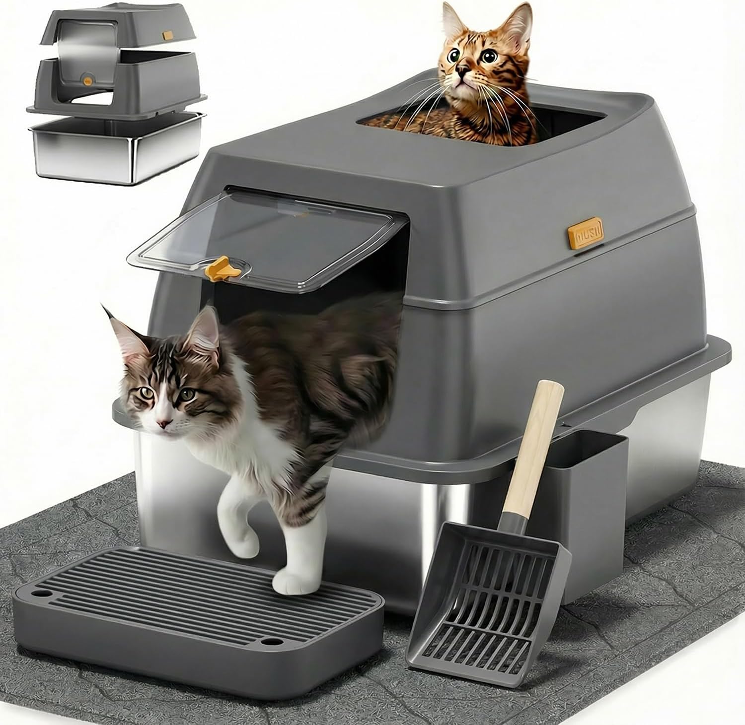 Front entry top exit design cat litter box