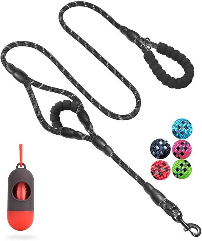 Reflective padded dog leash for large dogs