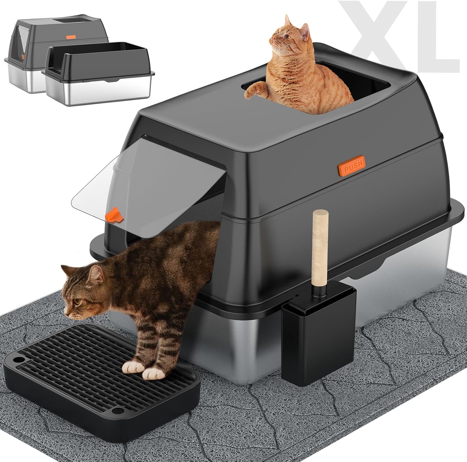 Stainless steel extra large cat litter box light gray