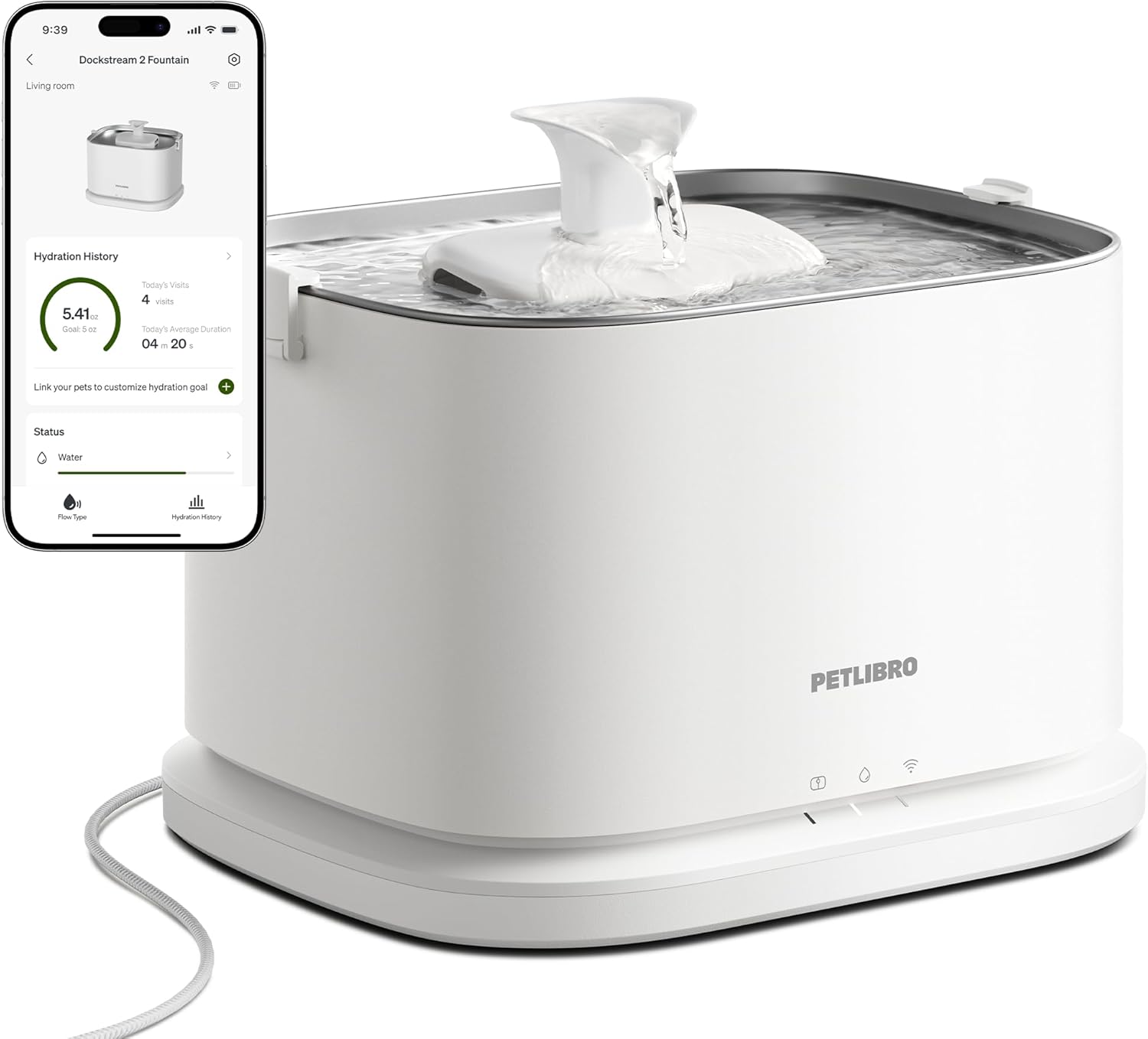 Ultra-quiet 23dB indoor cat water dispenser