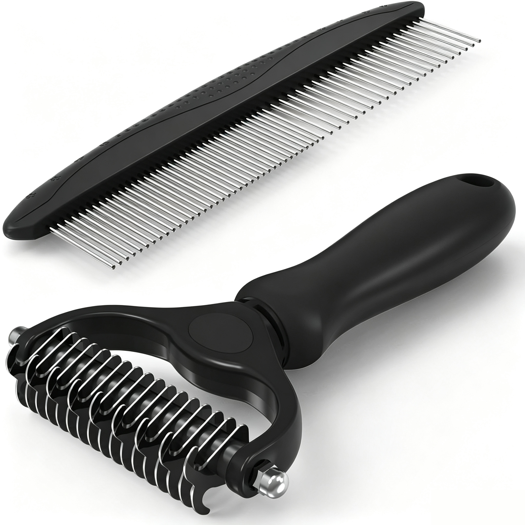 2-in-1 Blue Deshedding Brush & Metal Comb, Double Sided Grooming Tool for Dogs & Cats