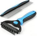 2-in-1 Blue Deshedding Brush & Metal Comb, Double Sided Grooming Tool for Dogs & Cats