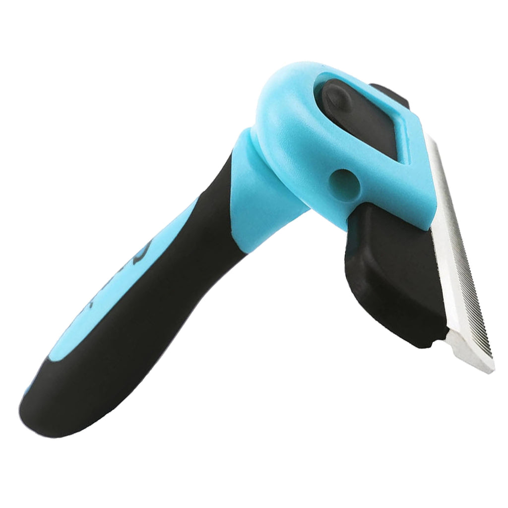 Blue Professional Pet De Shedding Comb Self Cleaning Grooming Brush