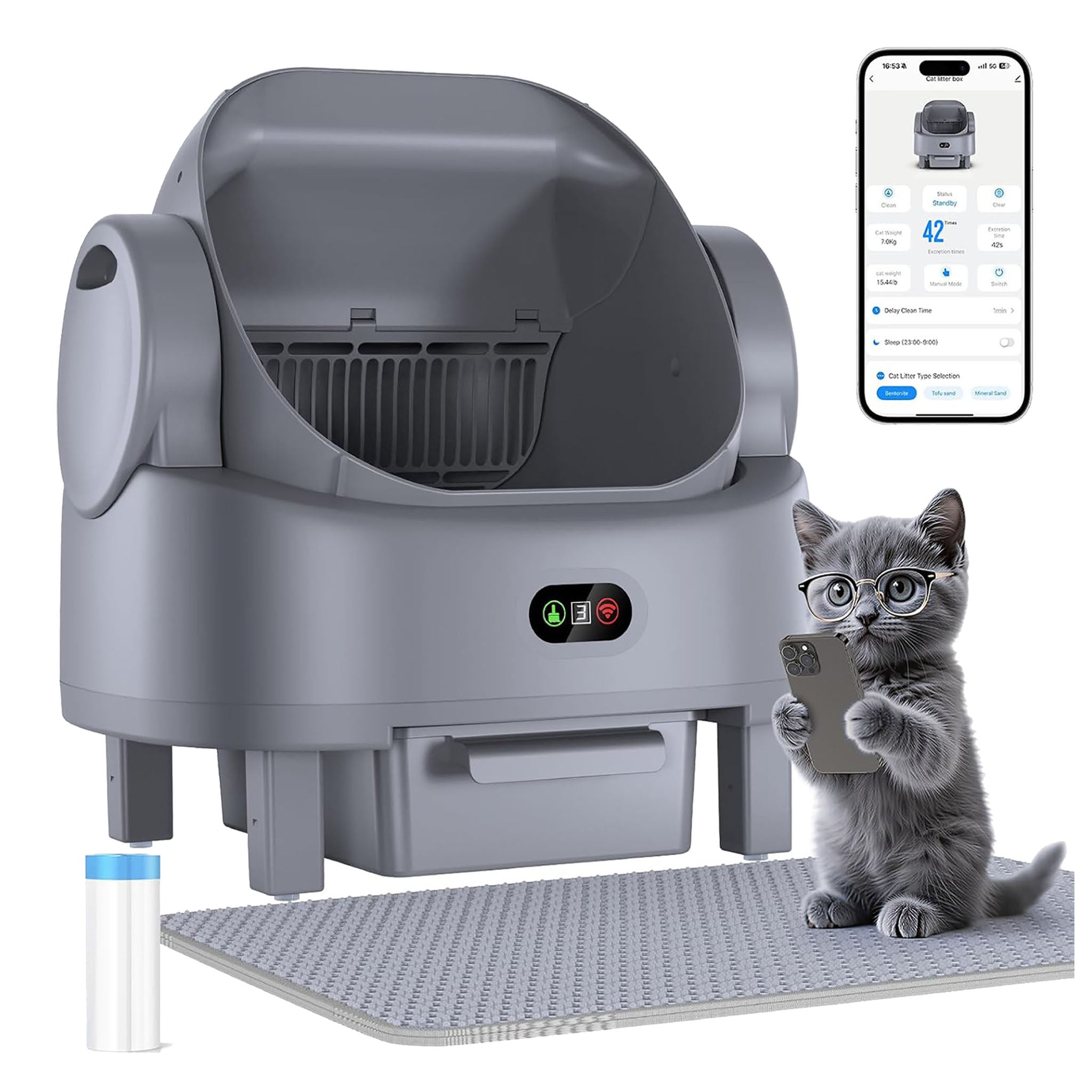 Open-Top Large Automatic Litter Box for Multiple Cats with Safety Sensors